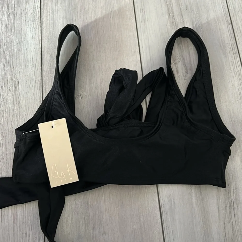 Ris-K Dippin' Daisy's Black wrap tie bikini top size S swim swimsuit